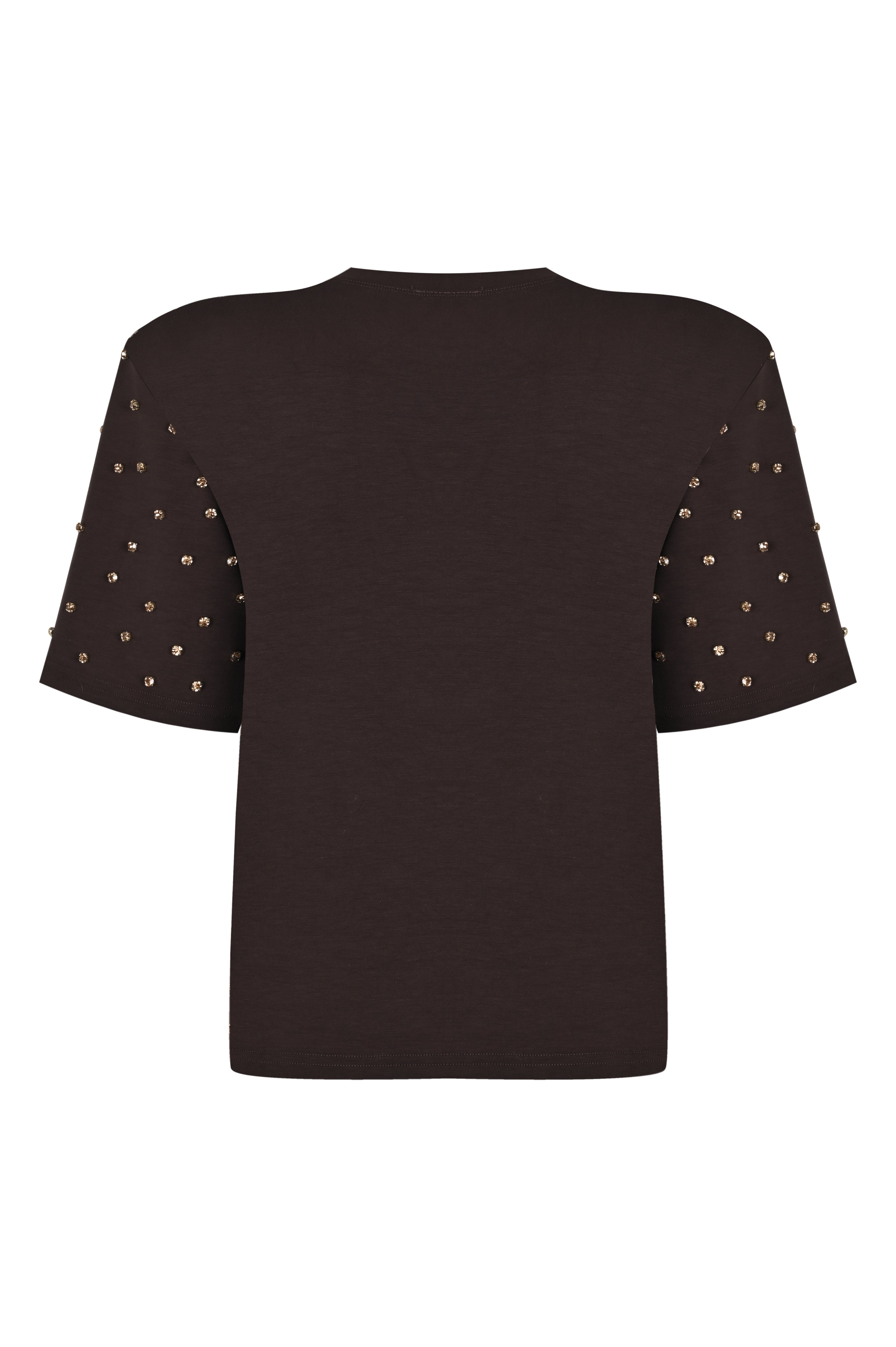 Schwarz Halbarm-T-Shirt mit Schulterpolstern & Strassverzierung