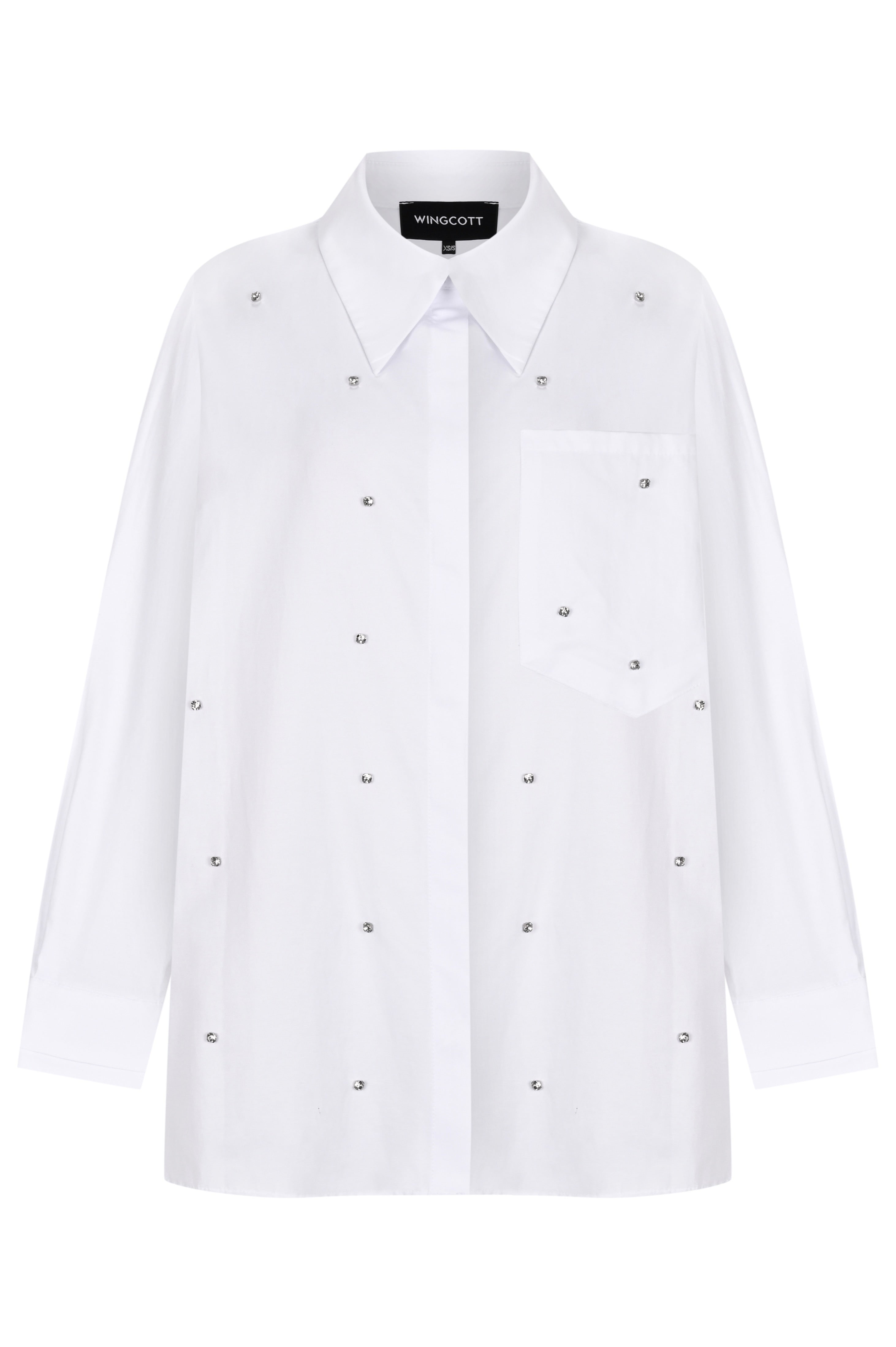 Weißes Oversize Bluse mit Strassverzierung