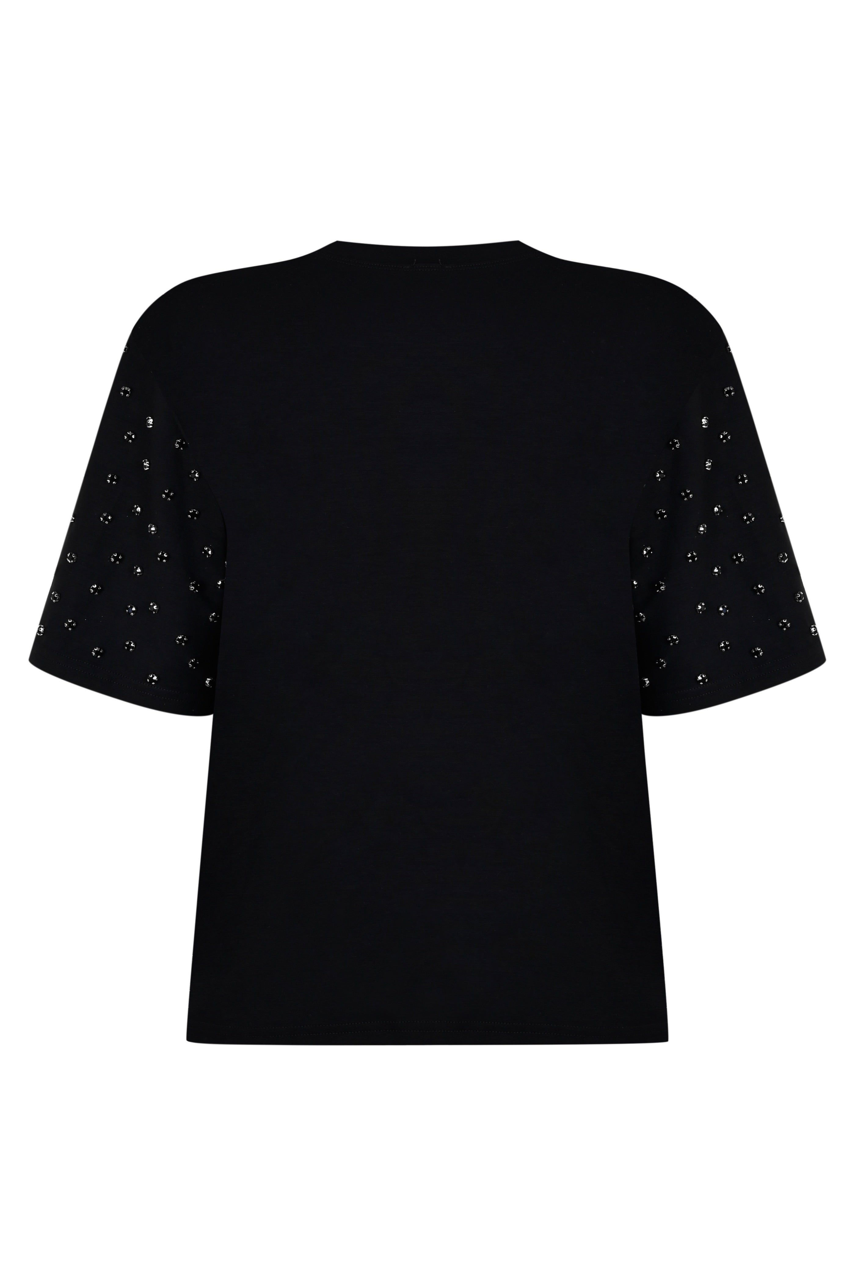 Schwarz Halbarm-T-Shirt mit Schulterpolstern & Strassverzierung