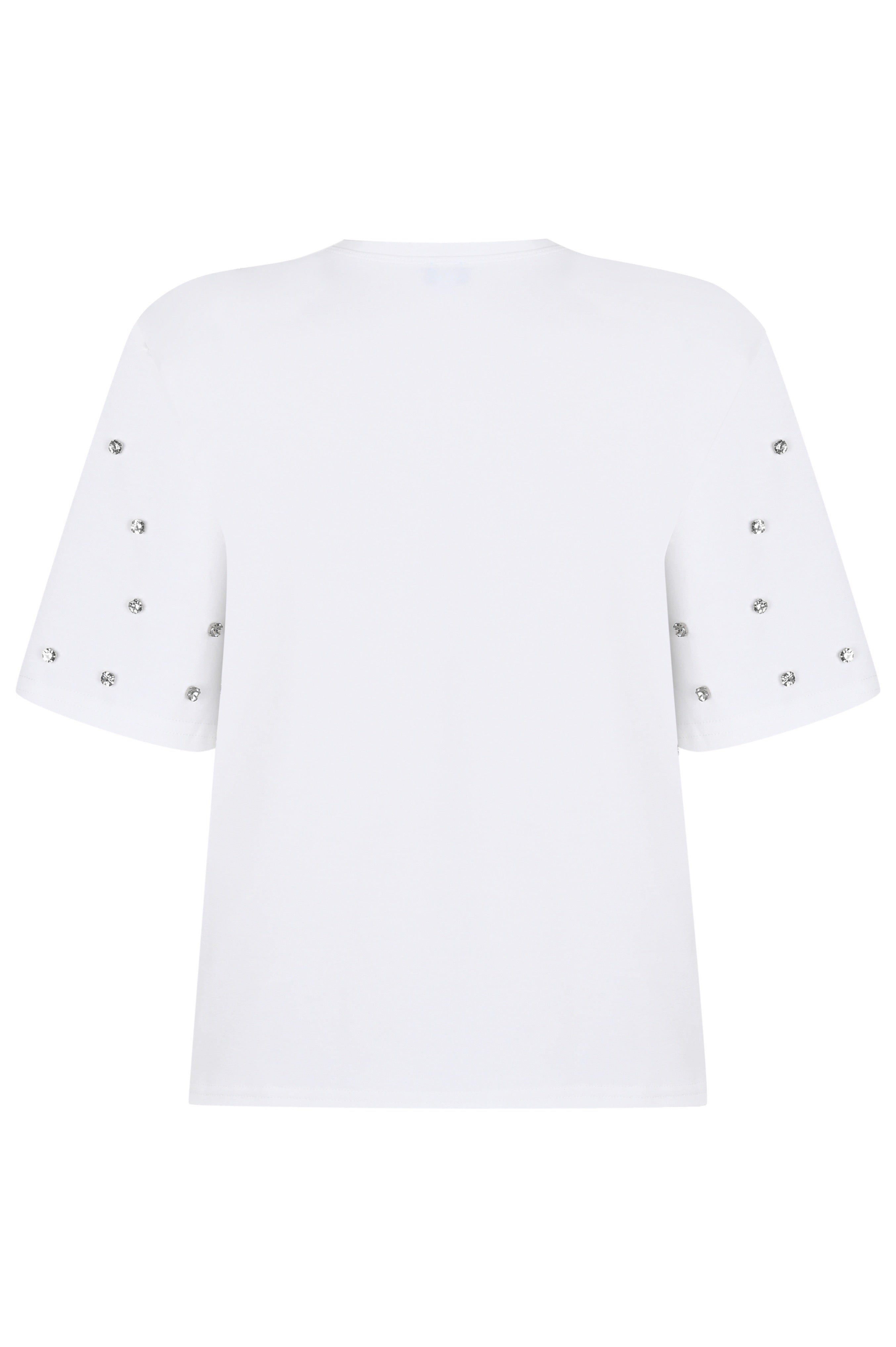 T-Shirt mit Schulterpolstern und Strassstein-Verzierung – Halbarm