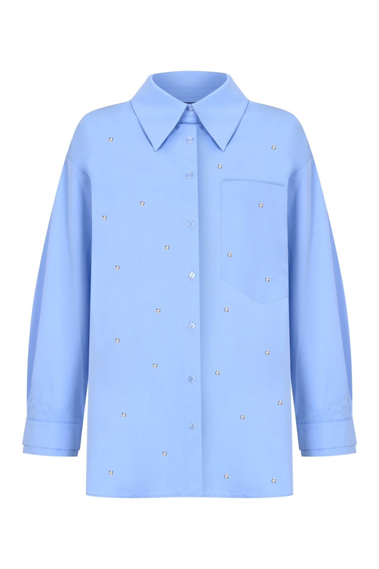 Oversize Bluse in Blau mit Strassverzierung