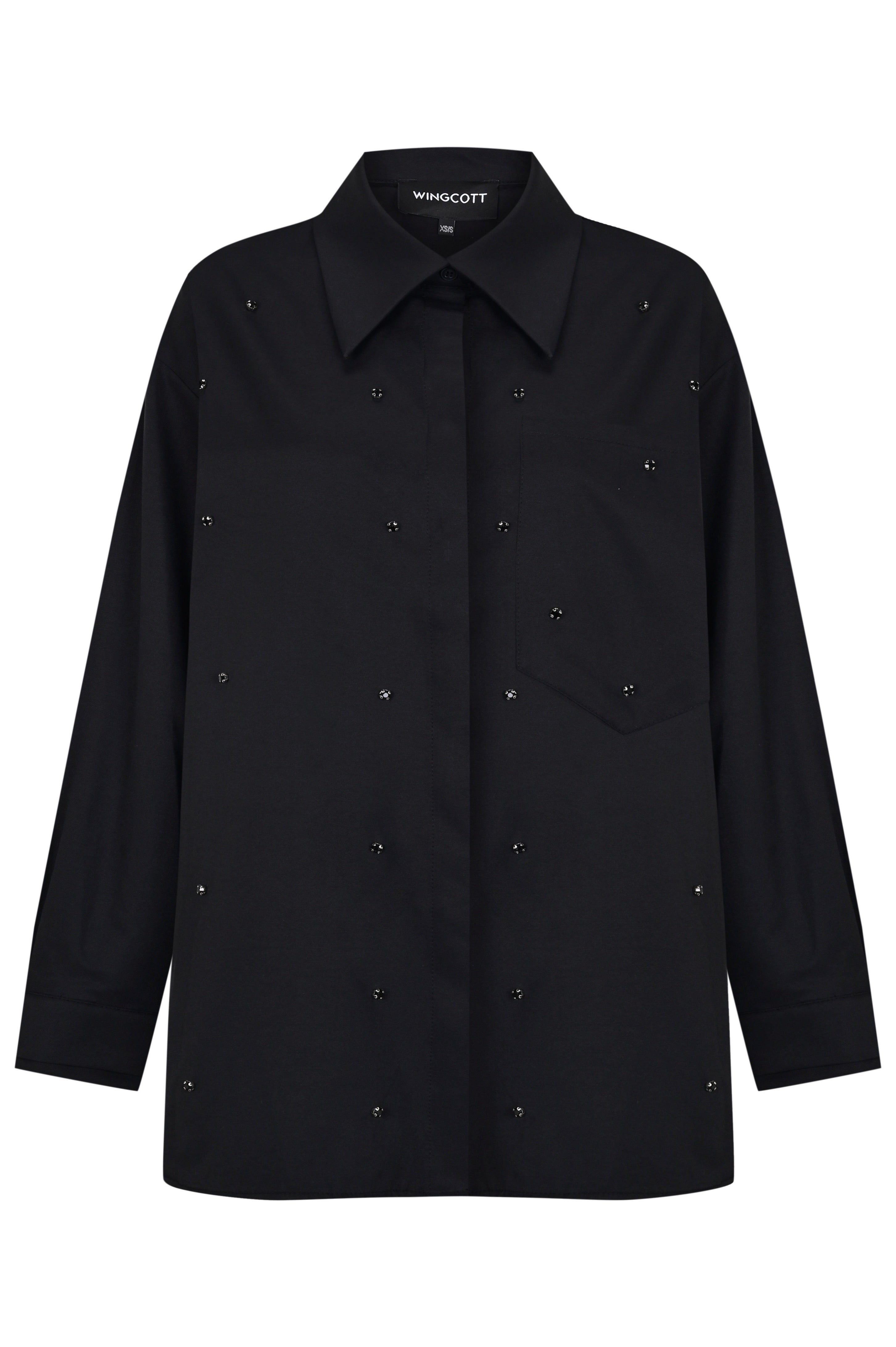 Schwarzes Oversize Bluse mit Strassverzierungen