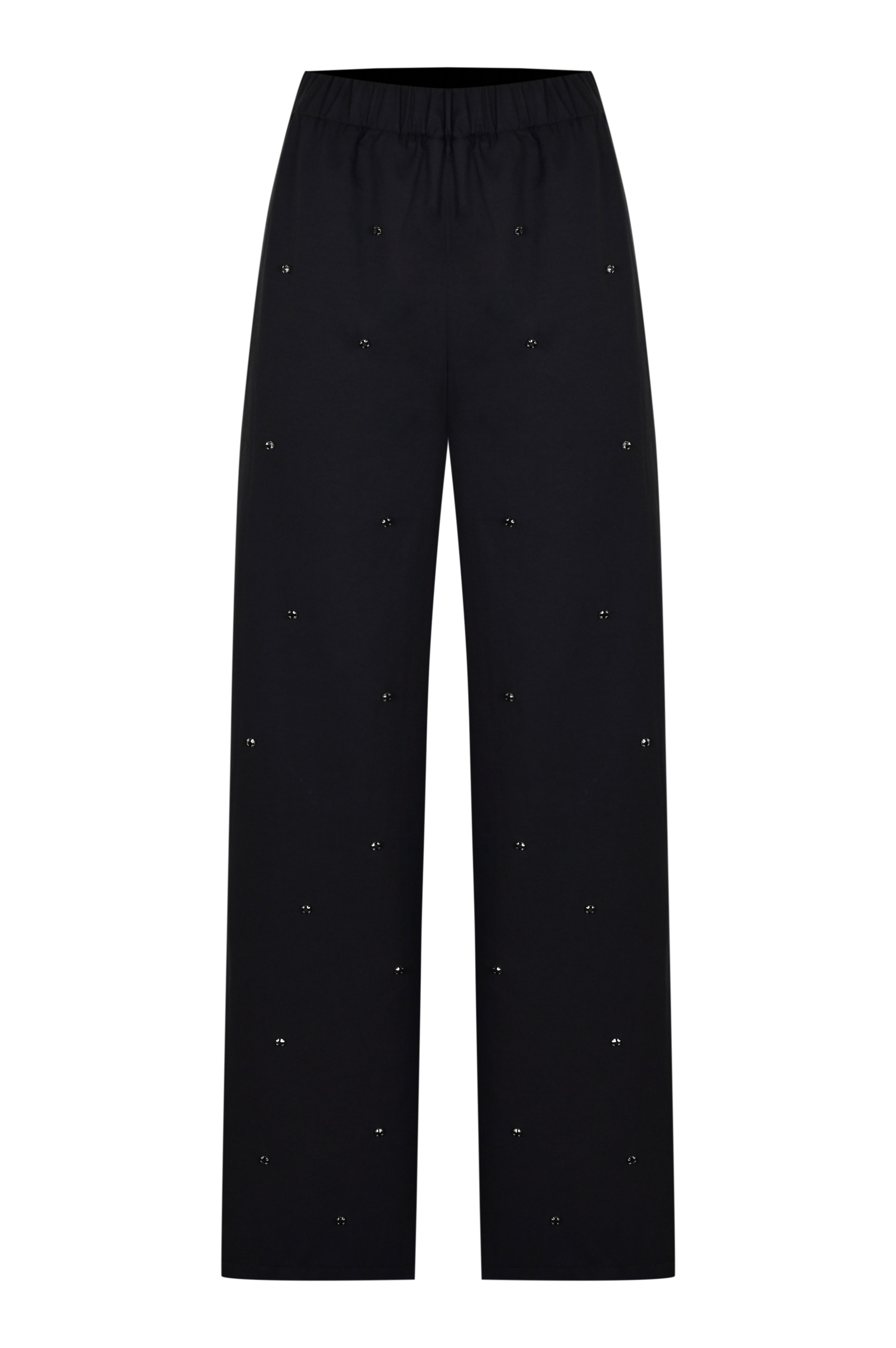 Schwarze gerade geschnittene Hose mit Strassverzierungen